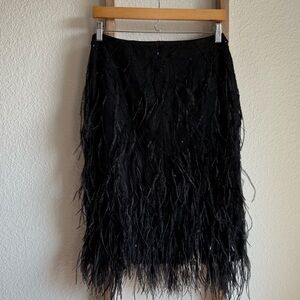 VALENTINO Black Lace Ostrich Feather Beaded Sheer Mini Skirt sz: 10 NWT